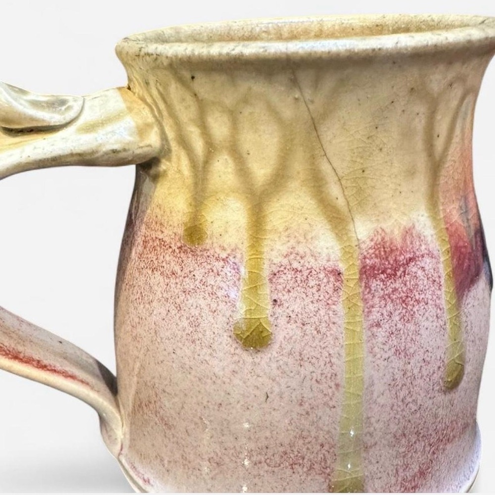 Vintage Gandee Pottery Lava Drip Mug | Golden Honey Raspberry Stoneware - Picture 6 of 7